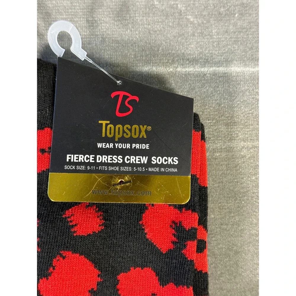 Topsox Cincinnati Bearcats‎ Fierce Dress Crew Socks Red Black Animal Print NWT